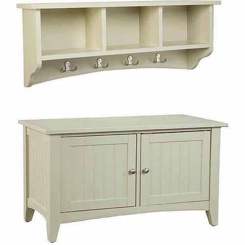 Alaterre Shaker Cottage Storage Bench/Coat Hook with Storage, Sand
