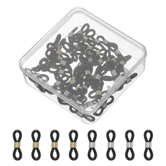 Eyeglass Chain End, 60 Pcs Eyeglass Chain Connector with Small Box for Eyeglass Holder, Black Gold/Silver