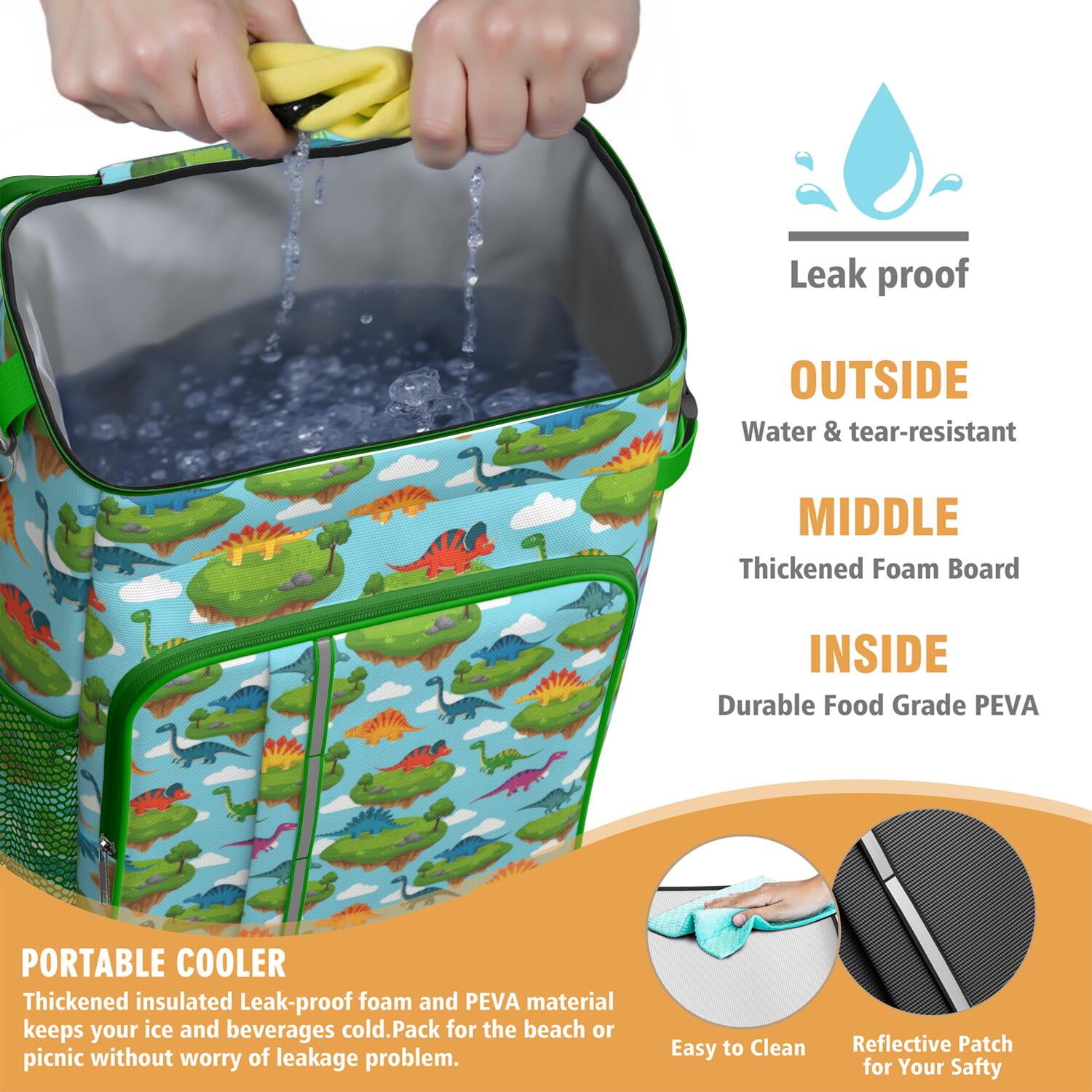 Travel Cooler Bag - Sky Blue Floating Island Dinosaurs Pattern Camping Beer Cooler Backpack with Bottle Opener- Waterproof Insulated Picnic Backpacks - Cooler Bag for Beach