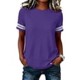 thumbnail image 4 of Maplenight Cotton Linen T Shirts for Women Color Block Crew Neck Short Sleeve Tees Casual Weekend Lightweight Shirts, 4 of 5