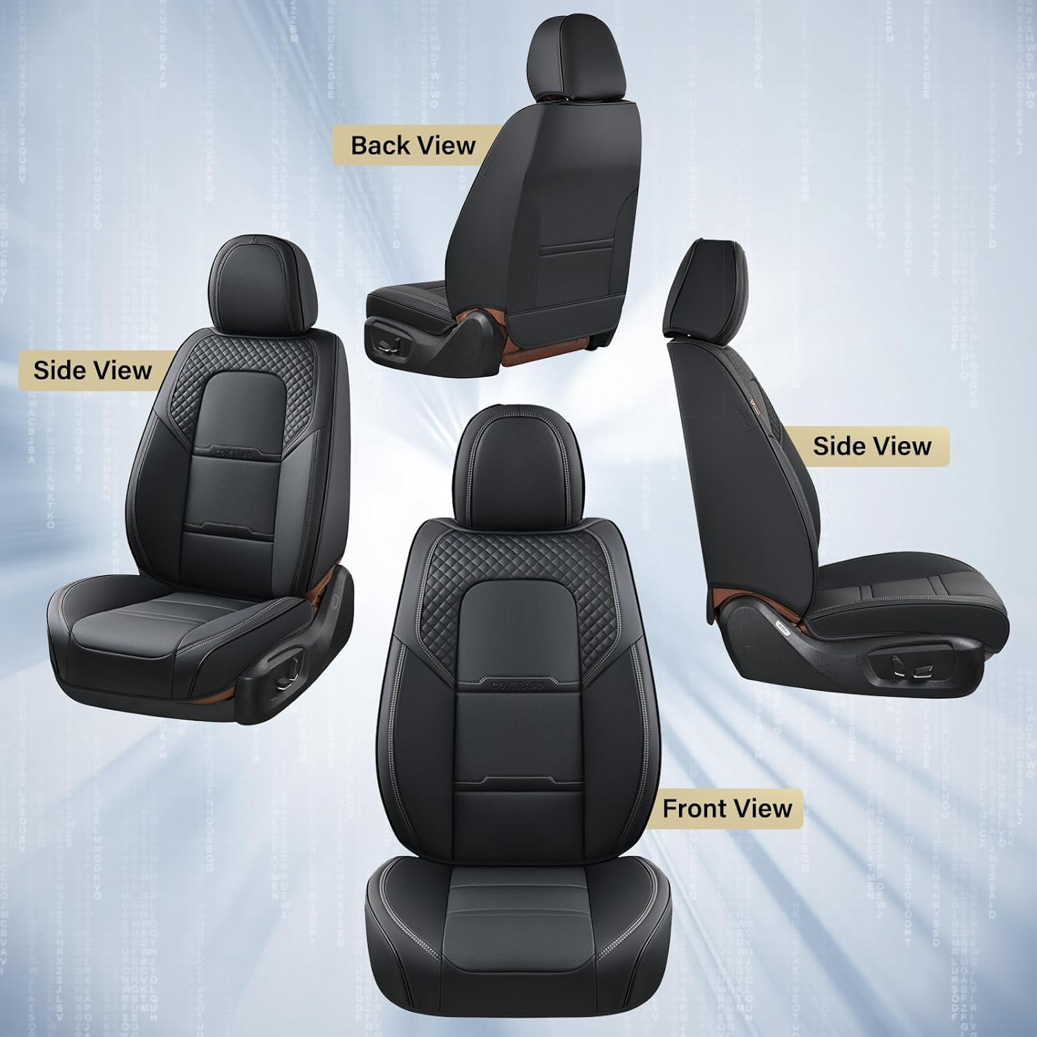 Coverado Car Seat Covers Full Set, Breathable Faux Leather Seat Protectors, Comfortable&Durable, Auto Cushion Universal Fit for Most Cars, Black