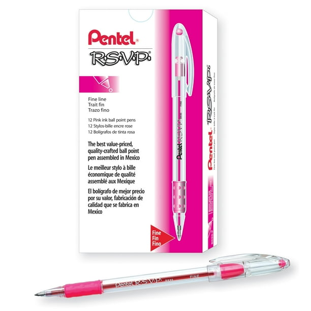 Bolígrafos Pentel R.S.V.P. de Punta Fina 0.7mm, Tinta Rosa, Paquete de 12
