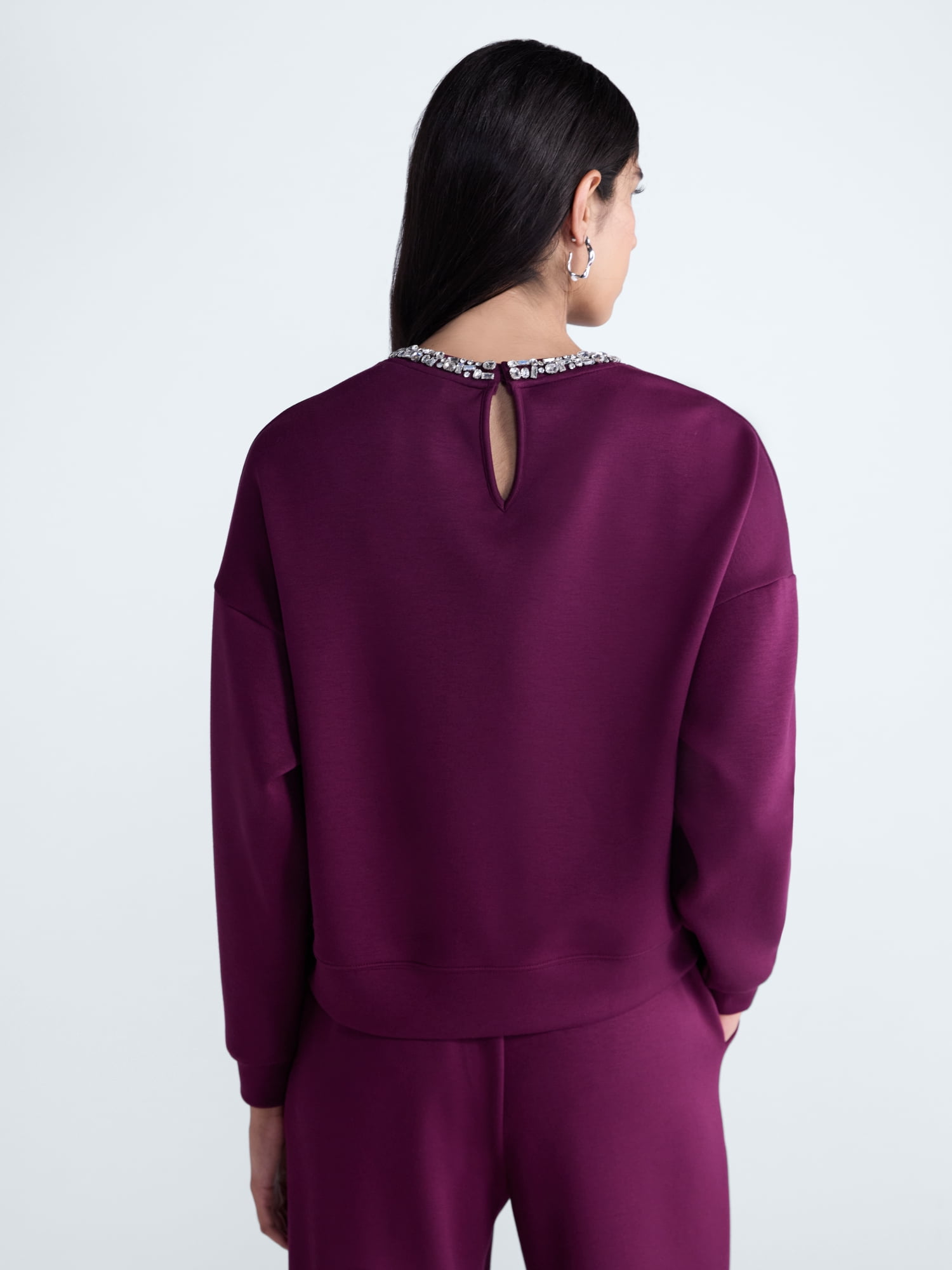 Scoop Women's and Women's Plus Scubaknit Embellished Sweatshirt, Sizes XS-4X