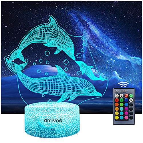 Dolphin Pattern 3D LED Light Touch Switch USB Power 7 Colors Flashing Lamp 