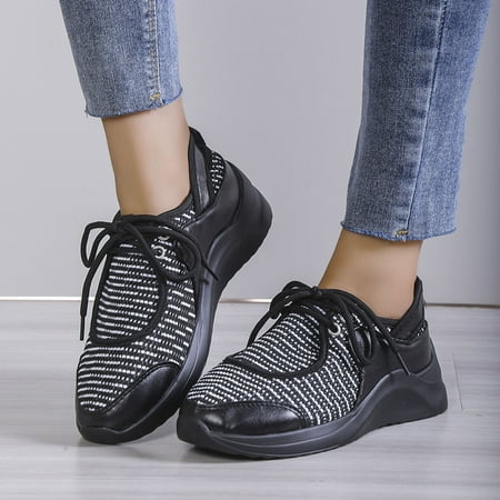 

Qepwscx Women s Ladies Shoes Casual Daily Lace Up Sneakers Flying Woven Mesh Shoes