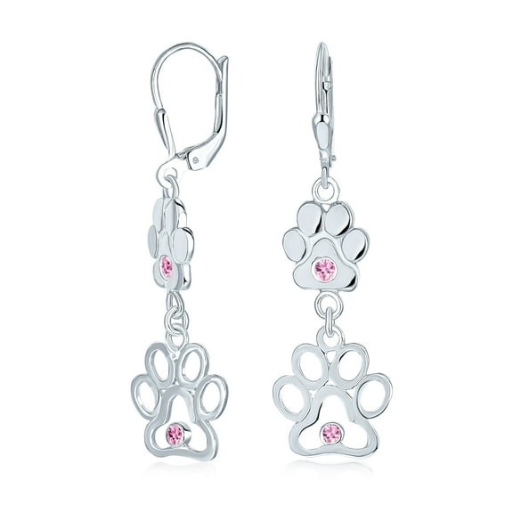 BFF Cut Out Open Animal Lover Pet Dog Cat Paw Print Dangle Earrings For Women Puppy Cubic Zirconia 925 Sterling Silver Leverback