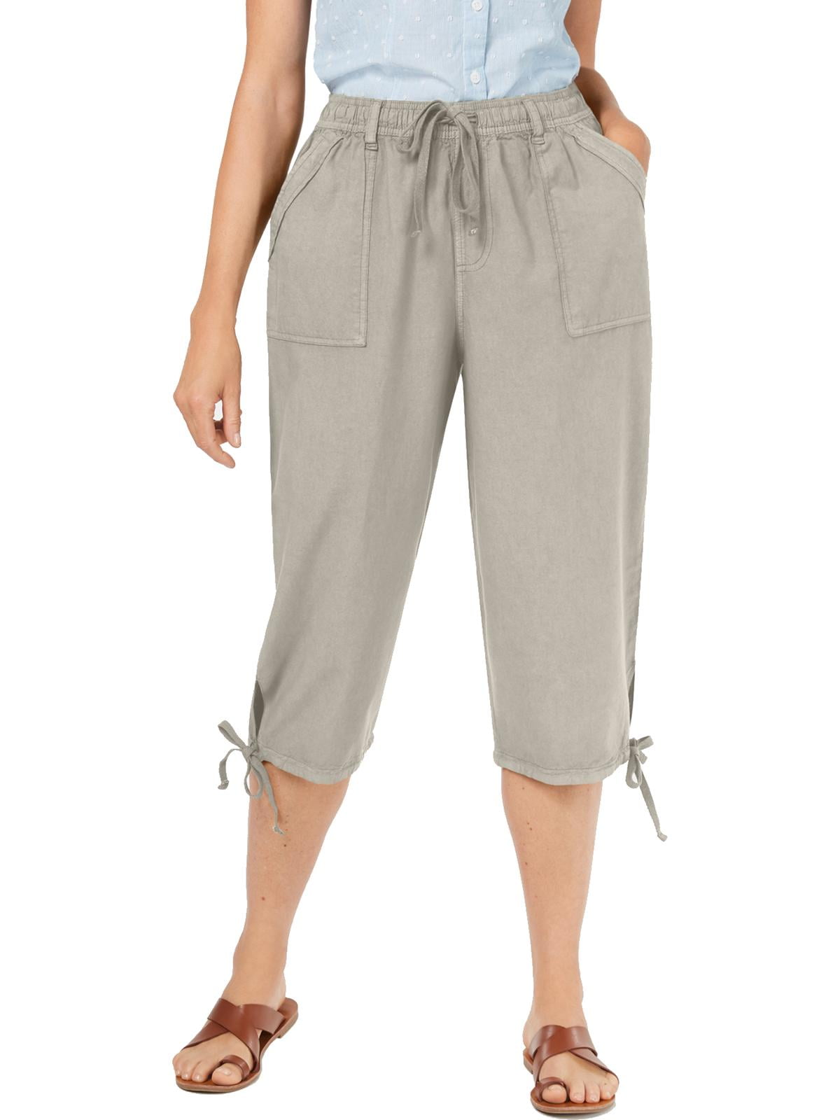 Karen Scott Womens Cotton Knit Capri Pants Beige M