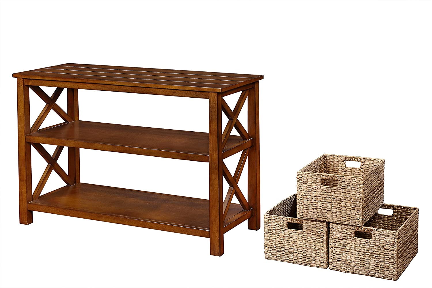 eHemco XSide Console Sofa Table with 2 Shelves and 3 Baskets, Coffee