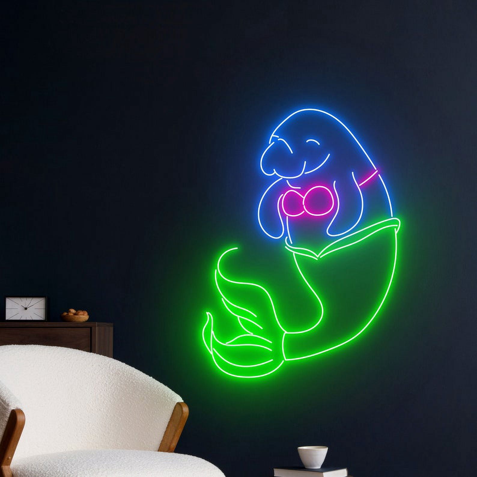 Handmadetneonsign Manatee Mermaid Neon Sign, Mermaid Neon Led light Art Decor, Mermaid Wall Decor