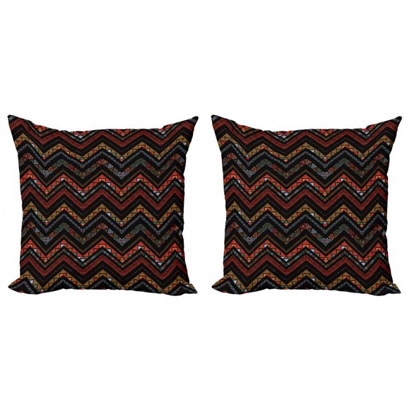 Ambesonne Aztec Throw Pillow Cover 2 Pack, Ethnical Zigzag Chevron Art, 18", Charcoal Grey Vermilion