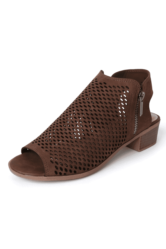 Tracy Booties for Women - Peep Toe Low Block Heel Bootie - Perforated Design with Zipper Closure - Vegan Leather Ankle Boot