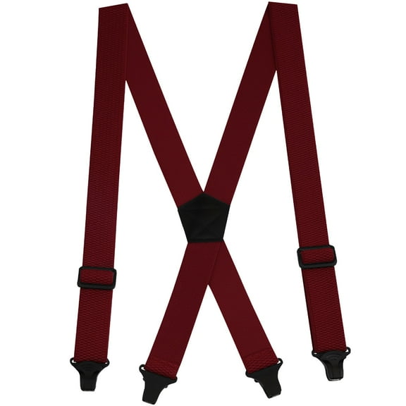 Buyless Fashion Heavy Duty Suspenders for Men - 48" Adjustable Straps 1 1/2" - X Back with Black Plastic Clips - 5147-Burgundy