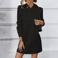 thumbnail image 2 of Elainilye Fashion Women's Casual Dresses Casual Solid Color Long Sleeve Loose Hooded Dress with Pocket,Black, 2 of 6