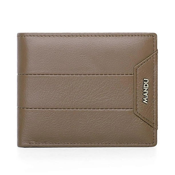 MANDU Mens Wallet Short Bifold RFID Blocking Multi Card Slots Large Capacity Slim Wallet - Coffee