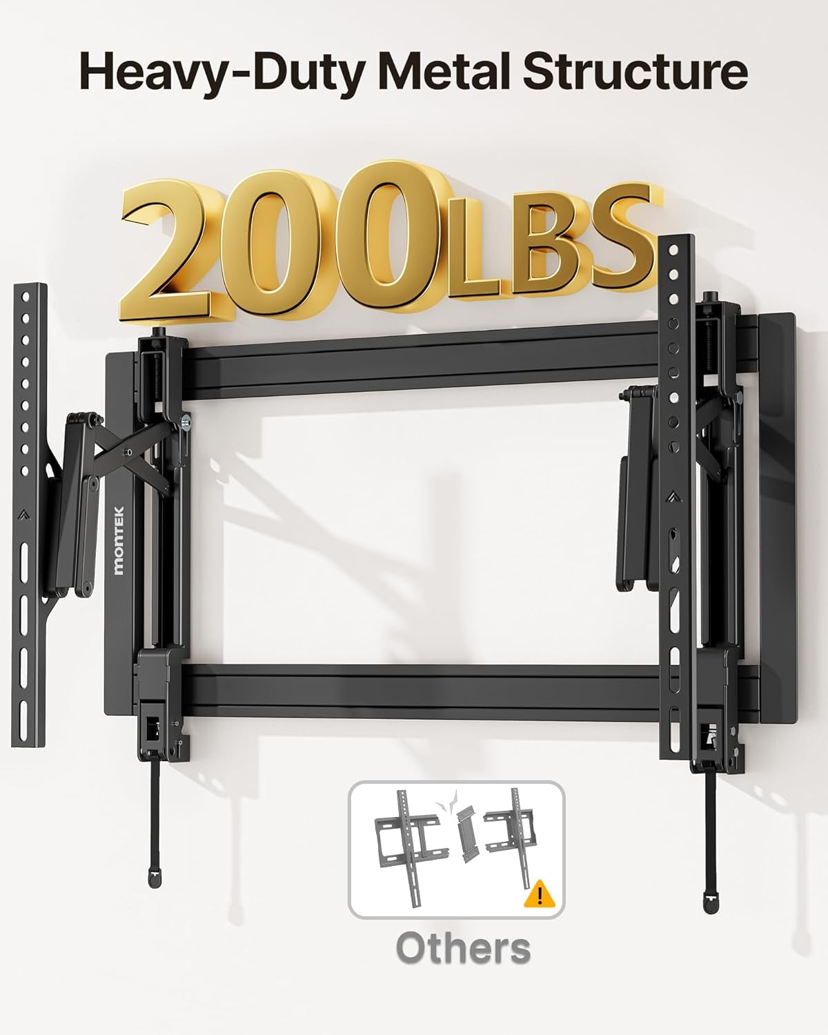 monTEK Heavy Duty Tilting TV Wall Mount for 37–90 Inch TVs up to 200 lbs, Low Profile TV Bracket with Tilt & Swivel, 6.8" Extension, Fits 16/18/24" Studs, Max VESA 600x400mm, Black
