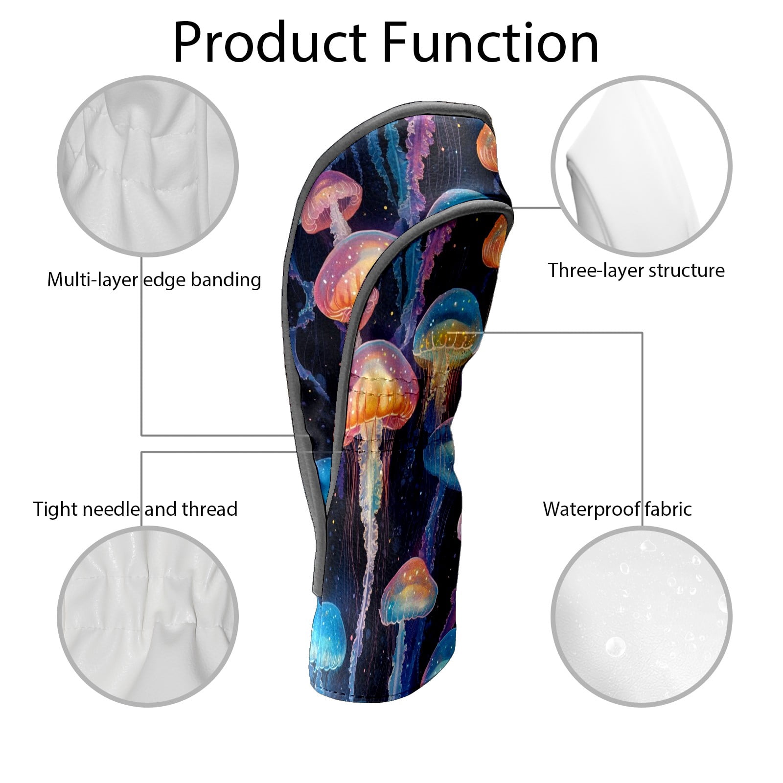 Golf Club Covers PU Leather Waterproof Head Covers for Fairway Woods Hybrids Sea Jellyfish Unisex Fits Most Brands