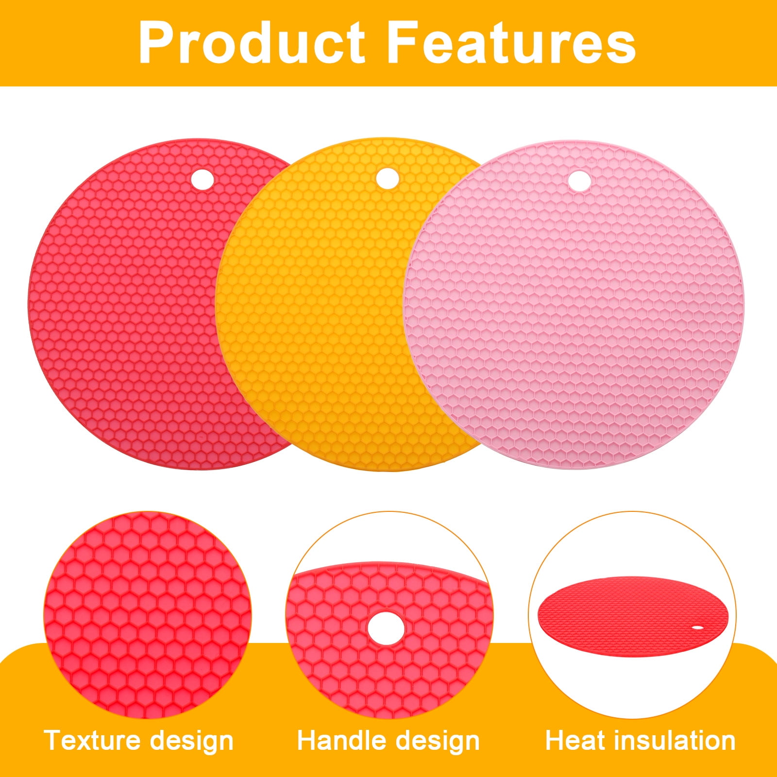 Unique Bargains Non-Slip Silicone Jar Opener Pads Texture Can Opener Pink, Orange, Red