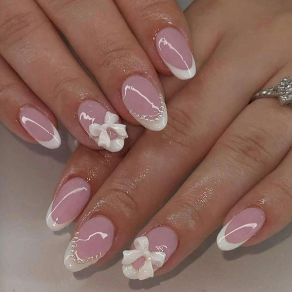 24Pcs Black French Press on Nails Long Coffin Fake Nails with Charm Bow Design,French Tip DIY Manicure Square False Nails Press ons Glitter Rhinestone Nails Kit for Women,Daily Wear Nail Decorations