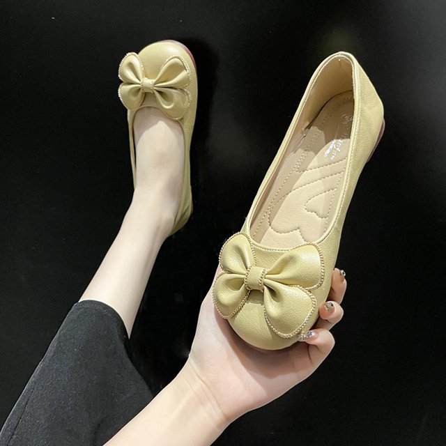 Zapatos de tacón bajo sin cordones para mujer, zapatos de mujer con punta redonda y boca poco profunda, zapatillas informales suaves, zapatos planos de verano sin cordones Grandma37 Gao Jinjia LED