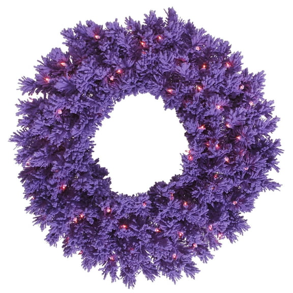 Vickerman 24" Flocked Purple Fir Artificial Christmas Wreath, Purple Dura-Lit LED lights.