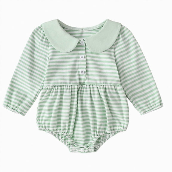felwors Newborn Baby Boy Girl Fall Outfit Long Sleeve Bubble Romper Peter Pan Collar Striped Bodysuit One Piece Clothes