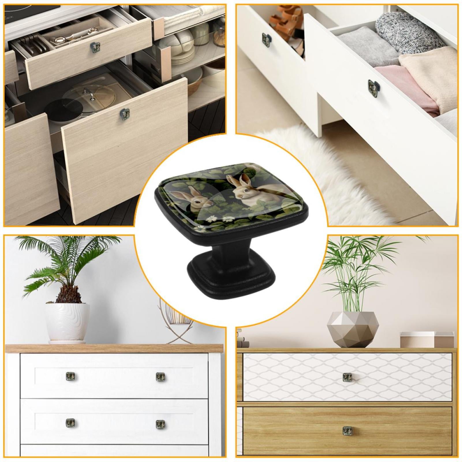 4 Pcs Cabinet Handle Drawer Pulls Rabbit Knobs with Screws Square Furniture Office Cabinet Knob Decoration