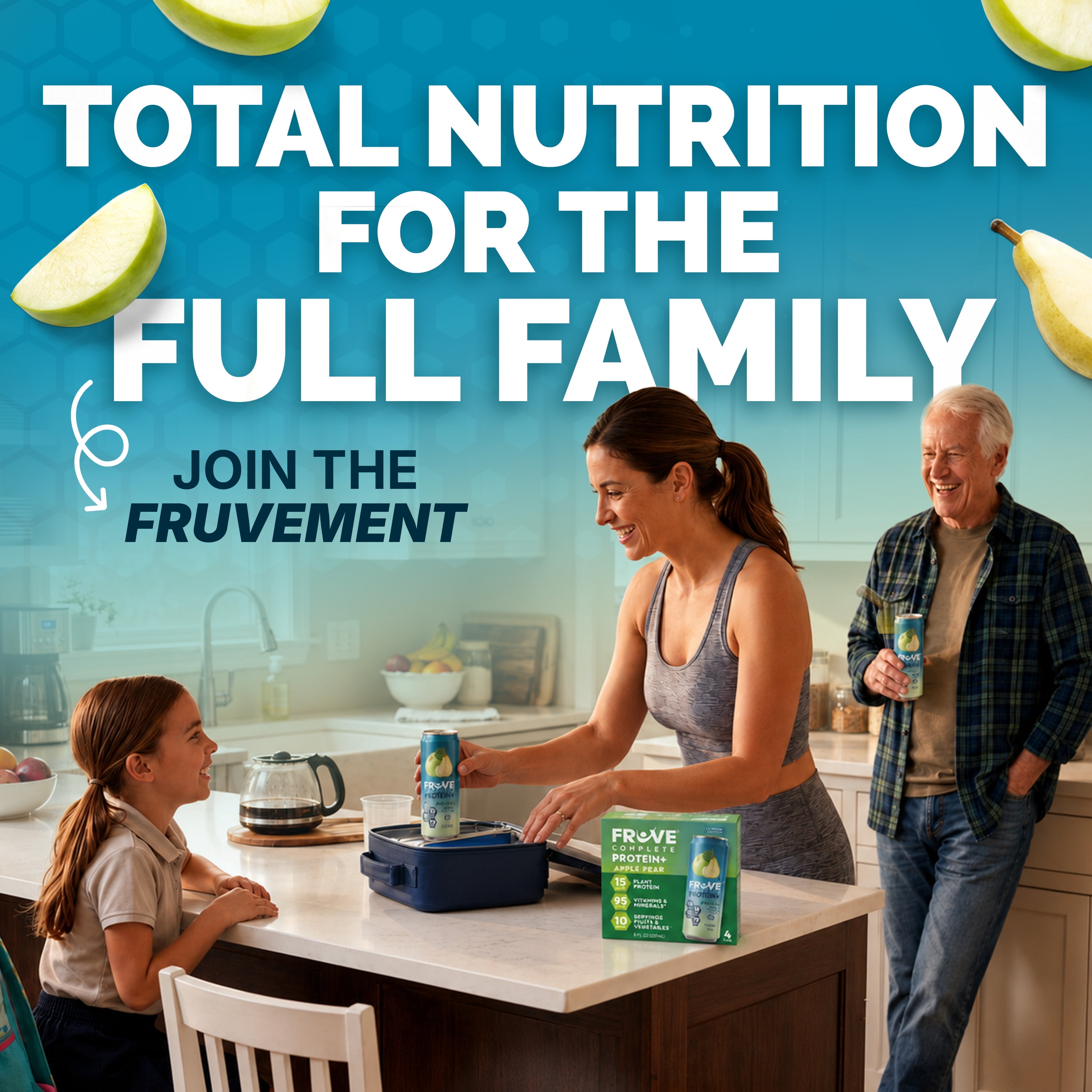 Fruve Complete Protein Nutritional Drink, Apple Pear, 8 fl oz, 4 Pack