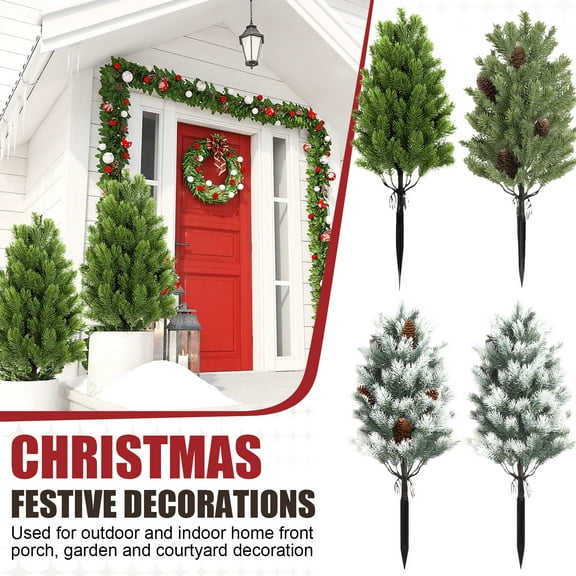 THOPBPRK 21.7in Artificial Cedar Topiary Tree 2025, Faux Pine Christmas Tree Indoor Outdoor Potted Plant Decor, UV Resistant Realistic Cedar Shrub for Front Door Porch Home A