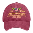 thumbnail image 3 of Us 250Th Anniversary Baseball Cap with Winged Shield And Side Flag Patch for Americans Who Love Deeply Rooted Patriotism Watermelon Red, 3 of 5