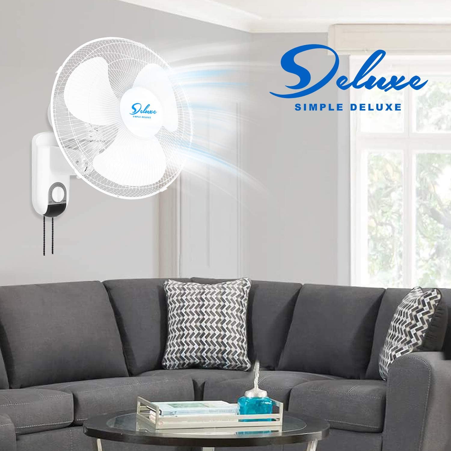 Simple Deluxe 16 inch 3 Speed Wall Mount Fan with Remote Control