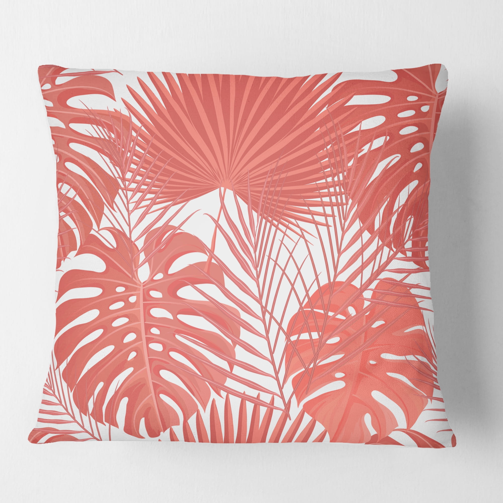 Designart Tropical Retro Foliage Coral I' Mid-Century Modern Throw Pillow - 16x16