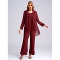 thumbnail image 2 of LiiYii Women 3 Piece Chiffon Pant Suits Plus Size Mother of The Bride Outfits Wedding Guest Dress Suits Evening Party Gowns Burgundy-B L, 2 of 7