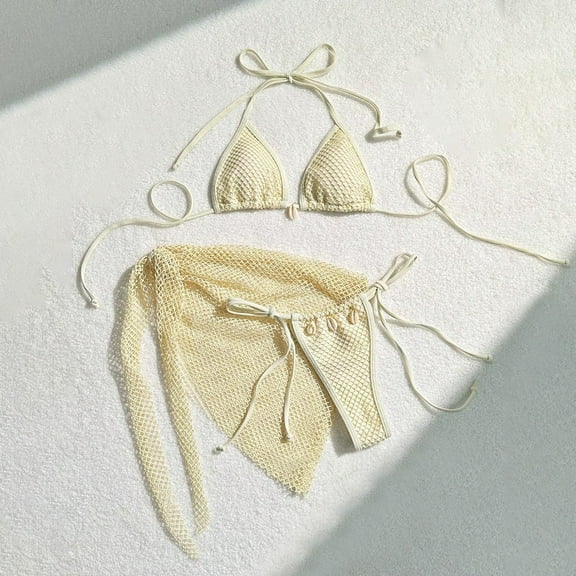 Homenesgenics Swim Suits for Women 2026 Tankini Bikini Two Piece Fashion Women Sexy Solid And Printed Swimwear Bikini Split Swimsuit Set Beige S