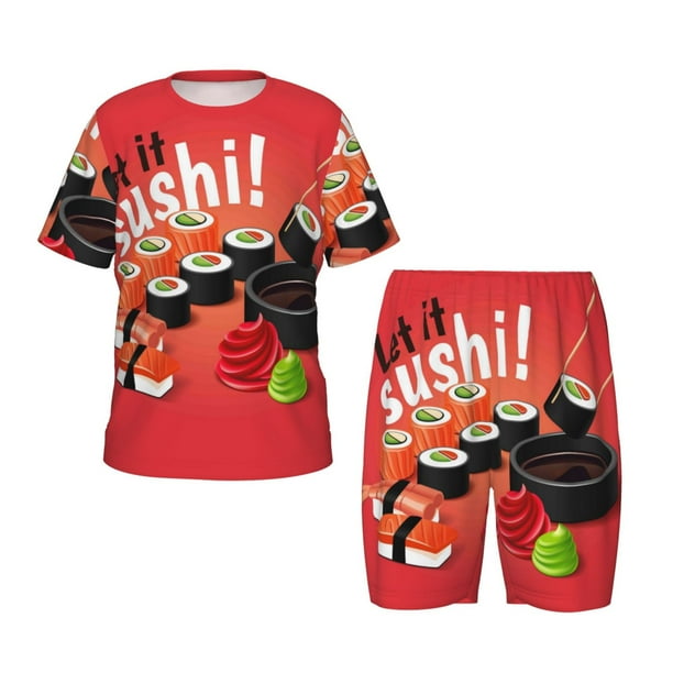 Balery Sushi Conjunto de Pijama Infantil de Manga Corta con Estampado – Ropa de Dormir de Algodón Suave-Large