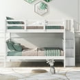 thumbnail image 2 of Tensun White Stairway Full-Over-Full Bunk Bed: Storage, Guard Rail. Solid Wood Bunk Beds with Safety Guardrails. Ideal for Teens, Kids. No Box Spring Required., 2 of 5