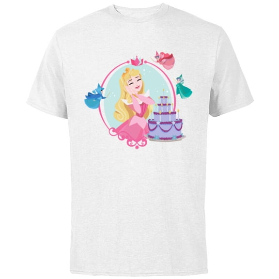 Disney Princess Aurora Sleeping Beauty Birthday - Short Sleeve Cotton T-Shirt for Adults - Customized-White