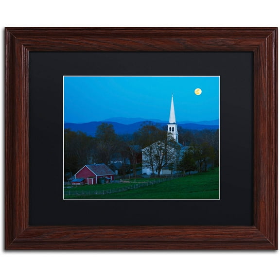 Trademark Fine Art "Moonrise at Peacham" Canvas Art by Michael Blanchette Photography Black Matte, Wood Frame