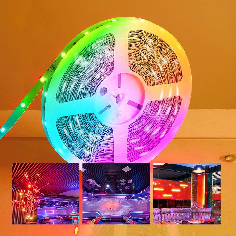 16.4ft RGB LED Strip Light kit, Flexible Color Changing SMD 5050 LEDs, 12V LED Tape with 44 Key RF Remote, Dimmable LED Ribbon for Home Lighting Kitchen Bar,