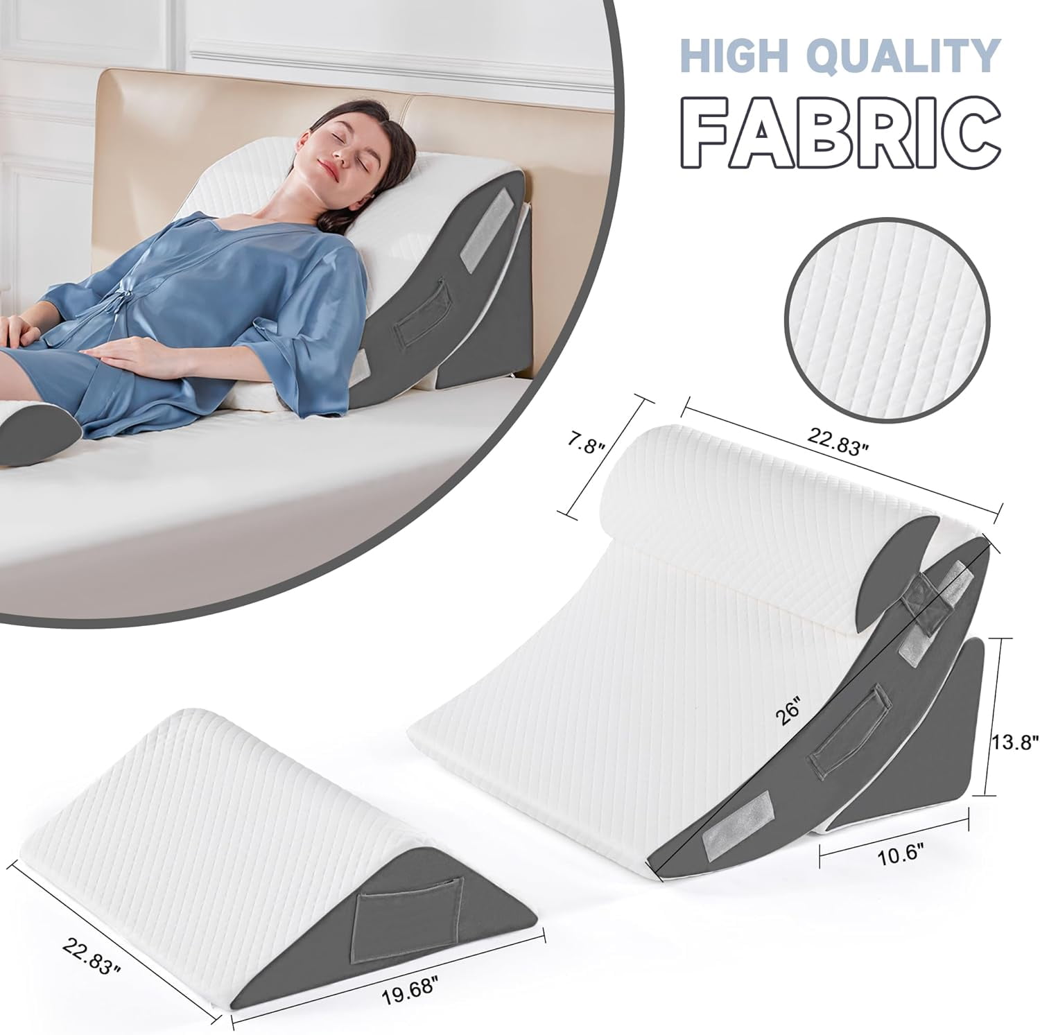 4-Piece Orthopedic Bed Wedge Pillow Set for Sleeping, Post-Surgery Foam Support for Body, Back and Leg Pain Relief, Adjustable Triangle Pillow for Acid Reflux, Anti-Snoring & GERD