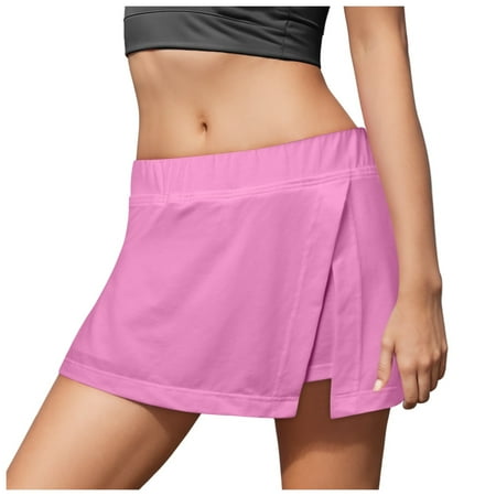 Workout Skirts for Women Solid Color Inner Shorts Ruffle Shorts Trendy Comfy Dailywear Skorts Skirts for Women Summer Pink XL