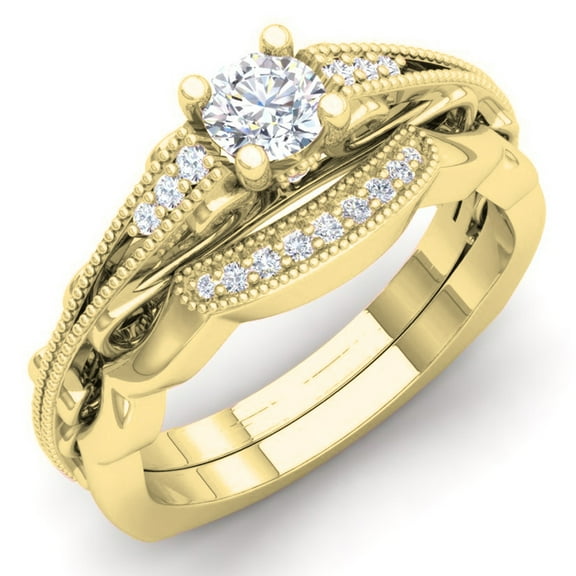 Dazzlingrock Collection 0.45 Carat (Ctw) 14K White Diamond Ladies Bridal Millgrain Engagement Ring 1/2 CT, Yellow Gold, Size 4