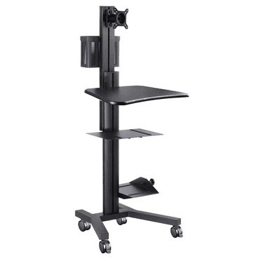 PC Computer Desktop Rolling Mobile Cart Workstation, Black