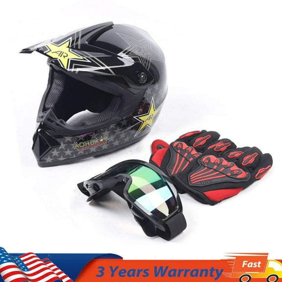 DOT Adult ATV Motocross Dirt Bike Motorcycle Off-Road Helmet w/ Goggles Gloves