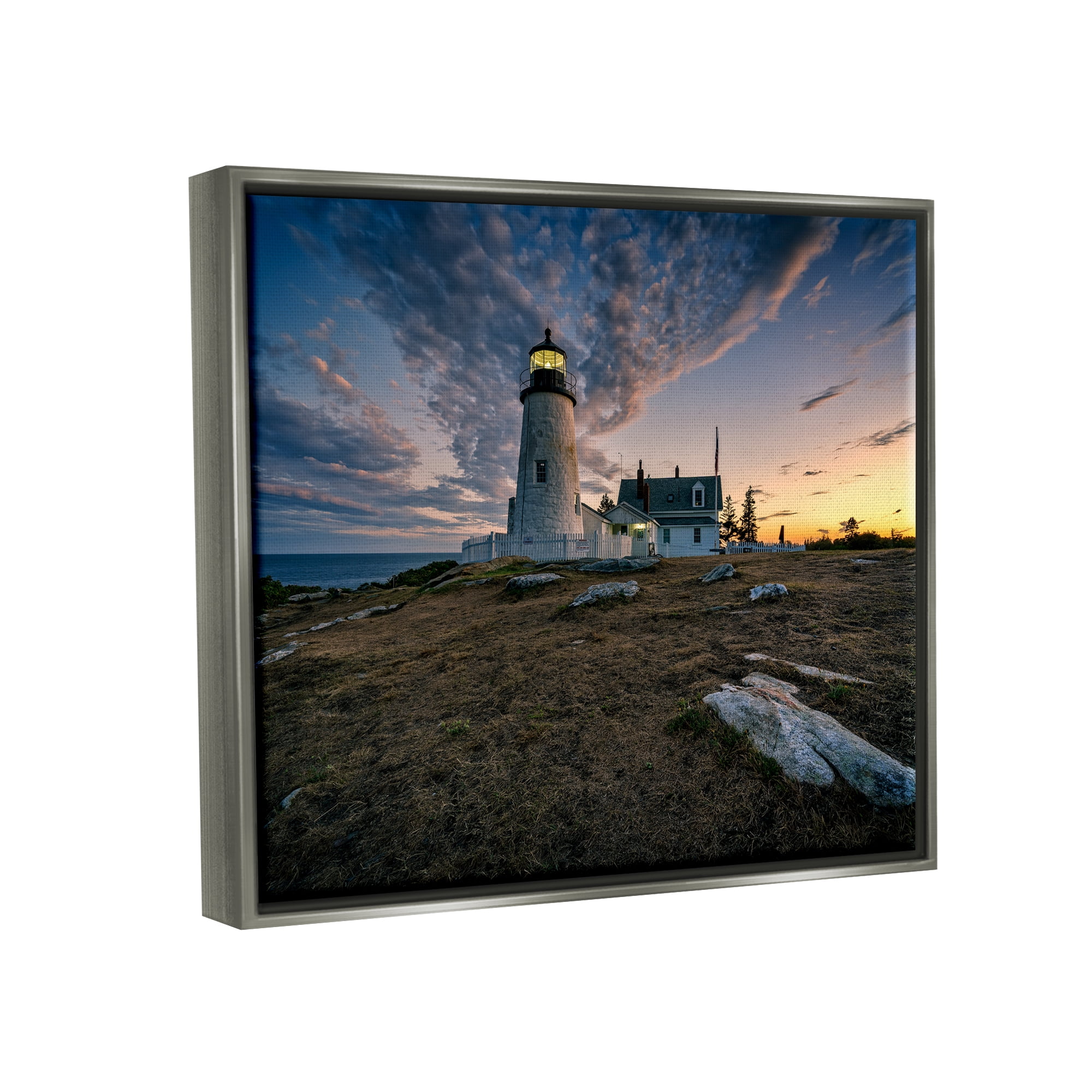 Stupell Maritime Lighthouse Clouds Landscape Landscape Photography Gray Floater Framed Art Print Wall Art