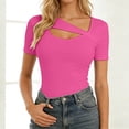 thumbnail image 2 of FUYUDY Women Tshirts Summer Asymmetrical Hem Fitted Short Sleeve T-Shirt Casual Basic Tee Tops For Daily Wear Cozy Female Solid Color Dailywear, 2 of 6