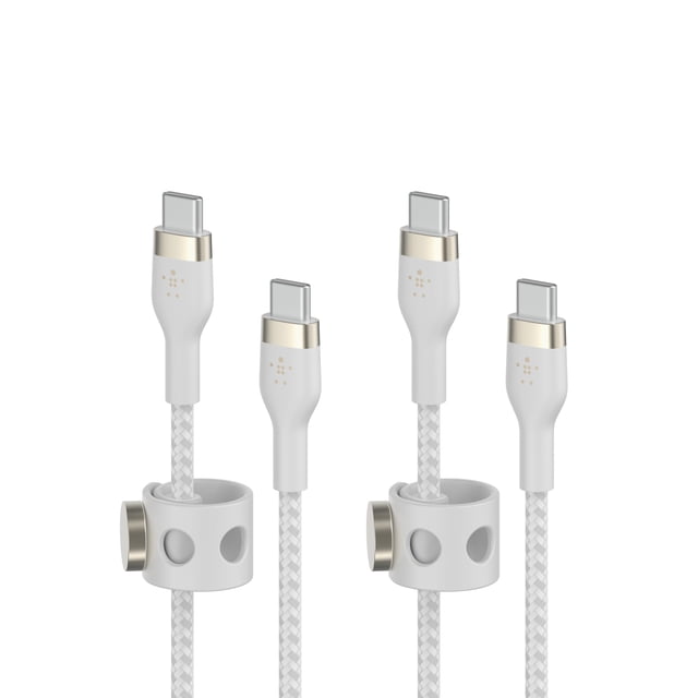 Cable cargador USB-C a USB-C de Belkin, trenzado de 2 m, paquete de 2 unidades, blanco