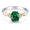 thumbnail image 3 of Gem Stone King 2 Tone 10K Yellow Gold and 925 Sterling Silver Green Created Emerald and White Lab Grown Diamond Engagement Ring for Women (1.18 Cttw, Available in Size 5,6,7,8,9), 3 of 6