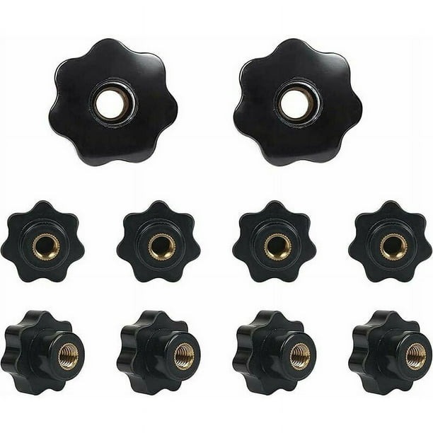 10 perillas de tuerca de estrella M8, perilla de apriete de perilla M8, tornillo de perilla hembra M8, perilla de estrella negra M8, 1,57 pulgadas, adecuado para equipos mecánicos, decoración de
