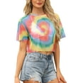 thumbnail image 4 of INSPIRE CHIC Tie Dye Fishnet Crop Top for Women's Short Sleeve See Through Sheer t Shirts XS Rainbow, 4 of 6