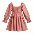 thumbnail image 5 of Auroural Girls Long Sleeve Dresses Kids Girls Summer Cute Solid Color Long Sleeve A Line Dress Pleated And Ruffle Sleeve, 5 of 6
